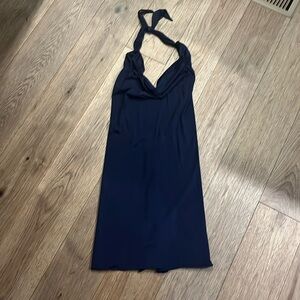 THAYER made in NYC backless halter cowl neck navy dress, size small